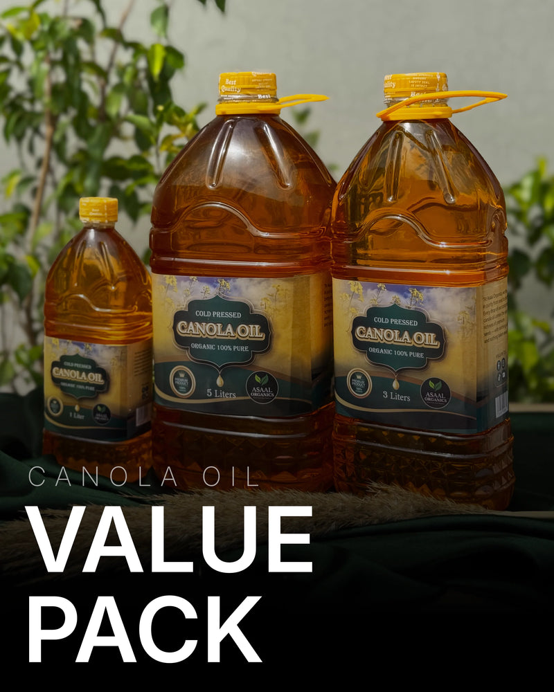 Value pack of Asaal Organics cold pressed canola oil – affordable and best canola cooking oil in Pakistan