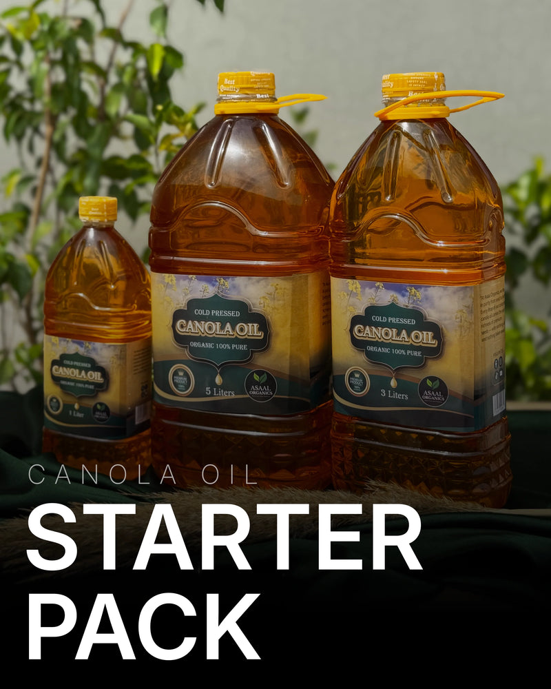 Asaal Organics starter pack of cold pressed canola oil bottles – natural and heart-healthy cooking oil