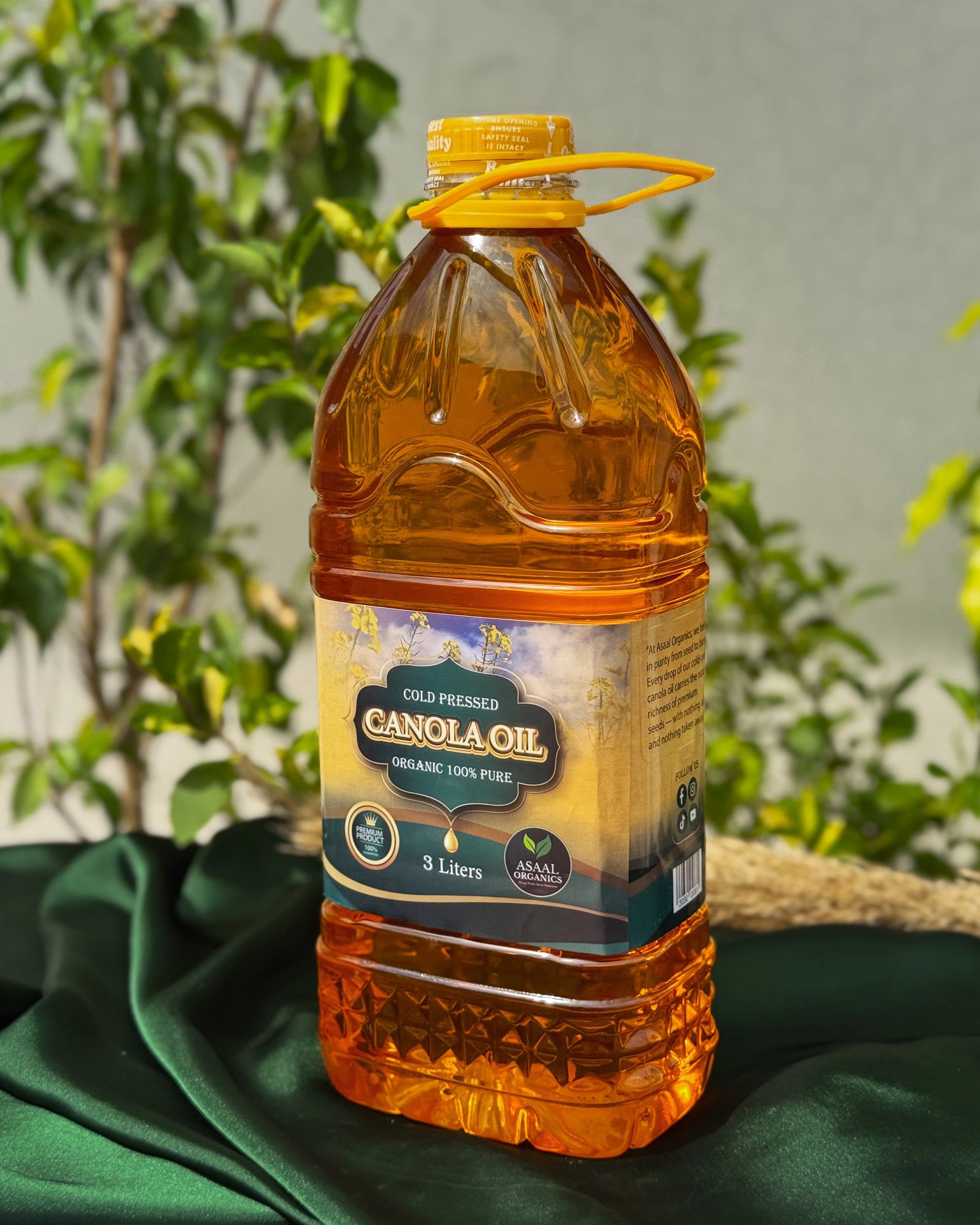 100% pure cold pressed canola oil bottle by Asaal Organics – healthy cooking oil in Pakistan