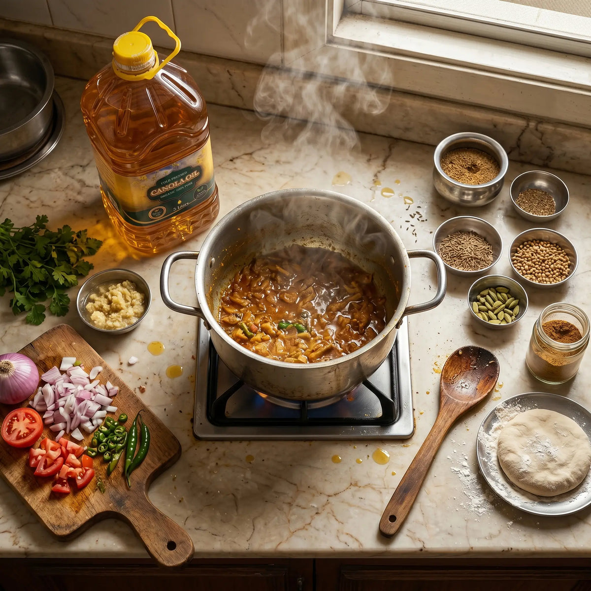 Pakistani family cooking with cold pressed canola oil